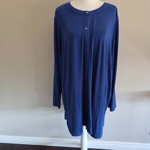 J. Jill Wearever Collection Plus Size 3X Long Tunic Cardigan Blue Side Pockets